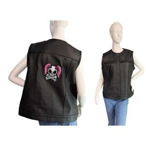 Espinoza's Black Leather Women's Custom Club Vest Zipper Chest Pockets $450  XL